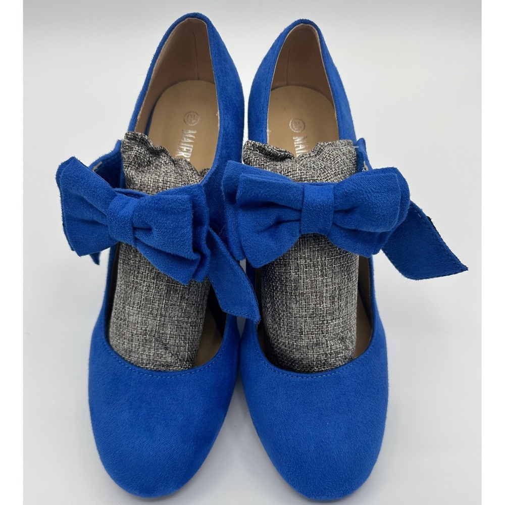 Maiernisi Jesi Women's Size 10 Mary Jane Pumps Blue Bow Block Heel Coquette Chic